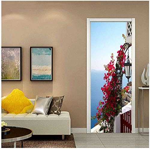 Juabc 3D Greek Landscape Door Wall Sticker Living Room Pvc Self-Adhesive Waterproof Stickers On The Doors Wallpaper Home Decor Decals