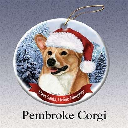 Holiday Pet Gifts Corgi Santa Hat Dog Porcelain Christmas Tree Ornament