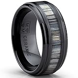 Black Ceramic Wedding Band Ring with Real Zebra Wood Inlay, 9MM Comfort Fit (8.5)