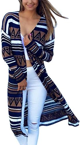 Engood Women's Print Knit Long Cardigan Coat Outwear Section Sweaters Khaki XL