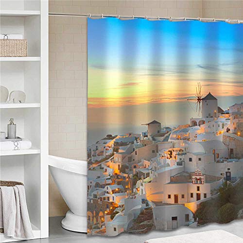 Joyplus Shower Curtain Aegean Sea White House In Blue And White