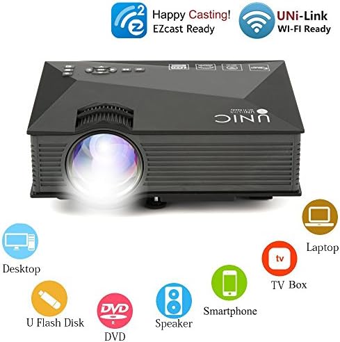 WiFi Multimedia Mini Projector,Oakletrea Updated Full Color Portable LCD LED Wireless Projector Support HD 1080P Video for Home Theater Cinema Game with HDMI Cable and AV to HDMI Video Audio Converter