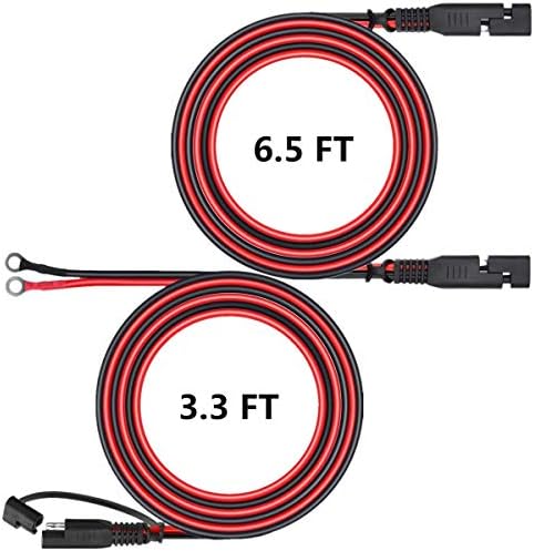 6.5 Ft SAE to SAE 2 Pin Extension Cable Connector And 3 Ft SAE to O Ring Terminal Battery Quick Disconnect Plug, 16 Gauge Harness Wire With Dust Cap (2 Pack)