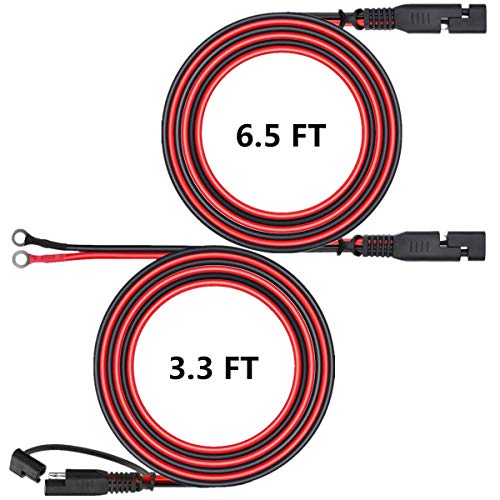 6.5 Ft SAE to SAE 2 Pin Extension Cable Connector And 3 Ft SAE to O Ring Terminal Battery Quick Disconnect Plug, 16 Gauge Harness Wire With Dust Cap (2 Pack)