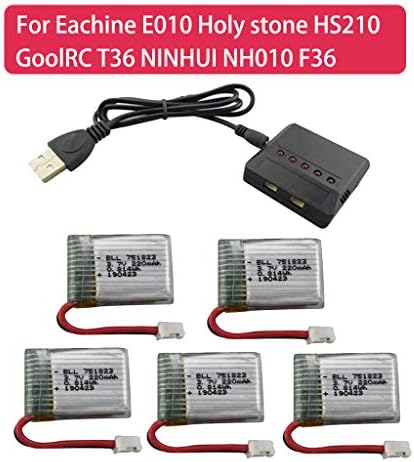 Tensay 2 Pcs 3.7V 300mAh Battery with USB Charging Cable for Eachine E010 H36 GoolRC T36, for RC Racing Airplane Helicopter Car Truck Boat