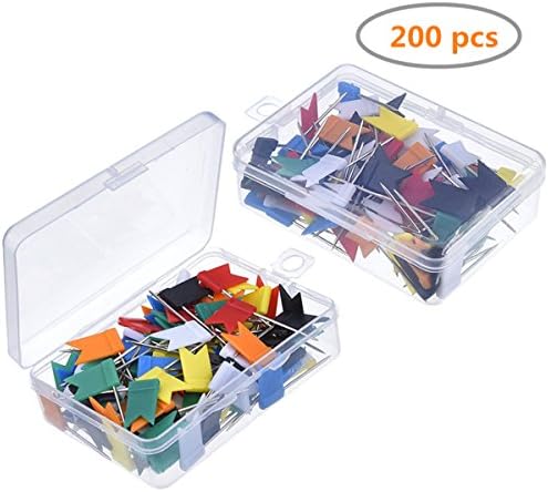 KASOU 200 Pieces Map Flag Push Pins Tacks in 2 Box,pushpin flags , Assorted 7 Colors