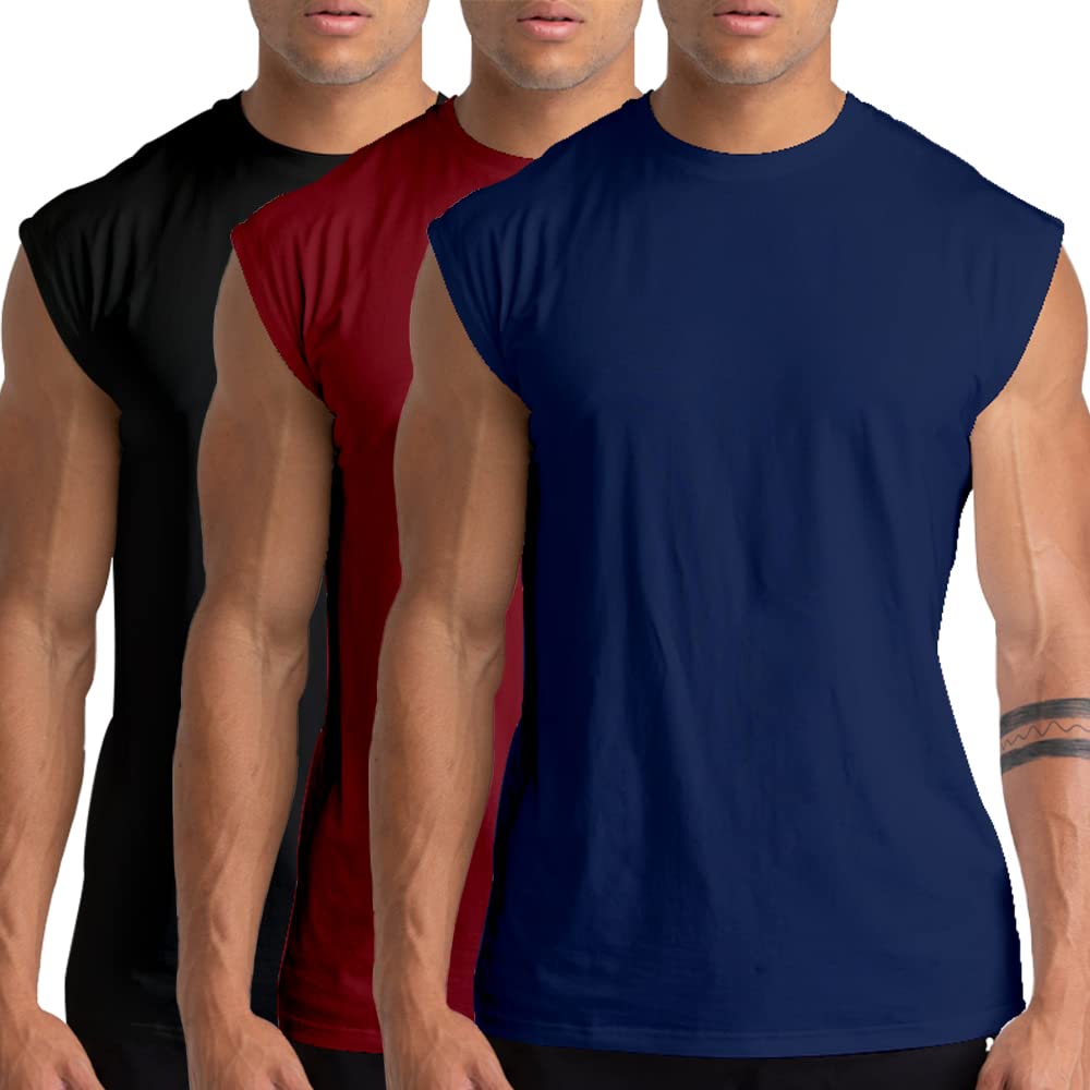 Photo 1 of Holure 3 Pack Men's Gym Tank Tops Workout Sleeveless T-Shirts Athletic Muscle Tank Training Bodybuilding Shirts Black/Navy/Red 3P02-XXL