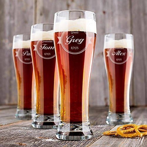 Wedding Party Circle Pilsner Glasses - Set of 6