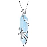 Tajuxa Starfish Necklace 925 Sterling Silver Beach Jewelry for Women Ocean Opal Jewelry Gifts for Women