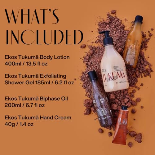 natura Ekos Tukumã Collection Replenishing Gift Set (4 Products) - Body Lotion, Hand Cream, Shower Oil, and Shower Gel - Gift Box - Vegan Skin Care - Brazilian Beauty Secrets - Self Care & Body Care