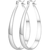PABBEU Sterling Silver Hoop Earrings for Women, Lightweight Large Oval Hoops Earrings, Hypoallergenic Silver Hoop Earring for Women Gifts 30/40/50/60MM