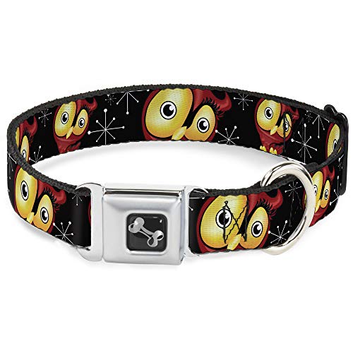 Dog Collar Seatbelt Buckle Big Eye Owl 9 to 15 Inches 1.0 Inch Wide