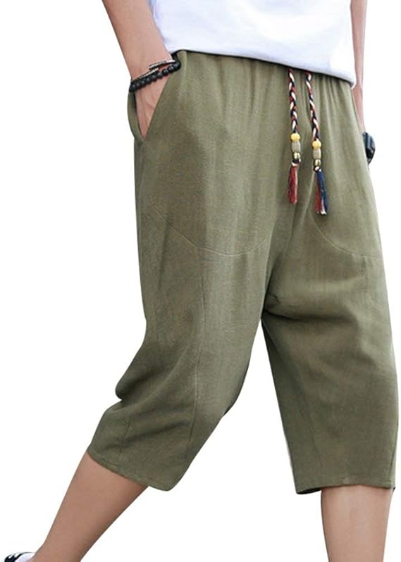 Men's Summer Leisure 3 4 Cotton Linen Capri Shorts Short Pants