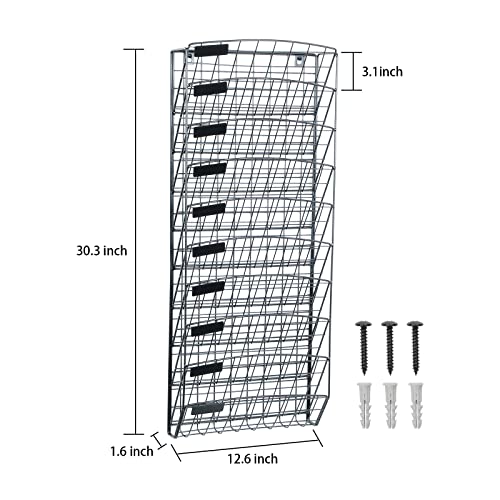 VEESUN Wall File Holder Organizer,10 Tier Hanging Wall Mount File Paper