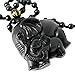 SCOO Hand Carved Natural Genuine Obsidian Mother Elephant & Baby Elephant Amulet Pendant Necklace