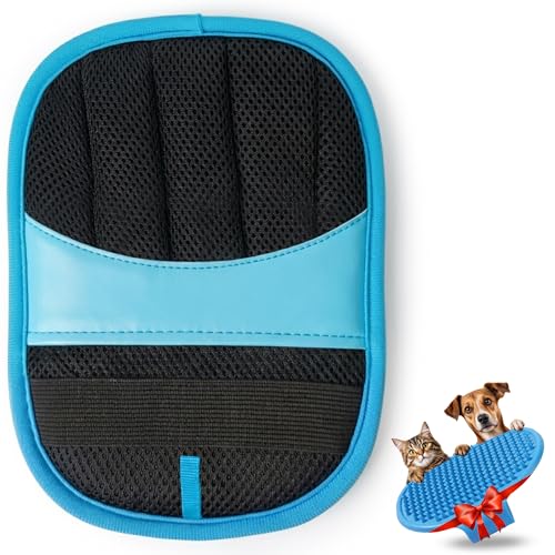 RUBALN® ️ Cat and Dog Hair Remover Glove + Free Scraper Brush, Pet Hair Remover Mitt, Dog Hair Remover, Reusable Glove Removes Pet Hair, Daily Use (Blue)