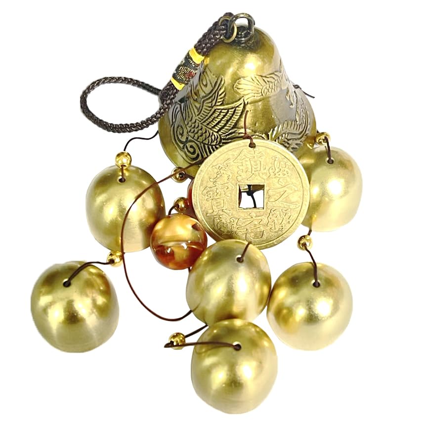 Lucky Fengshui Wind Chimes - Copper Alloy Dragon Bell, 6 Bells Hanging for Home & Garden, Good Luck Blessing