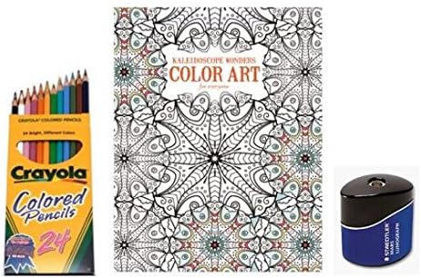 Leisure Arts Stress Relief Coloring Book Kit, Reduces Daily Anxiety & Tension. Kaleidoscope Designs and Patterns that Inspire Creativity & Sharpen Brain! Relaxing Art Therapy, Great Gift for Loved One