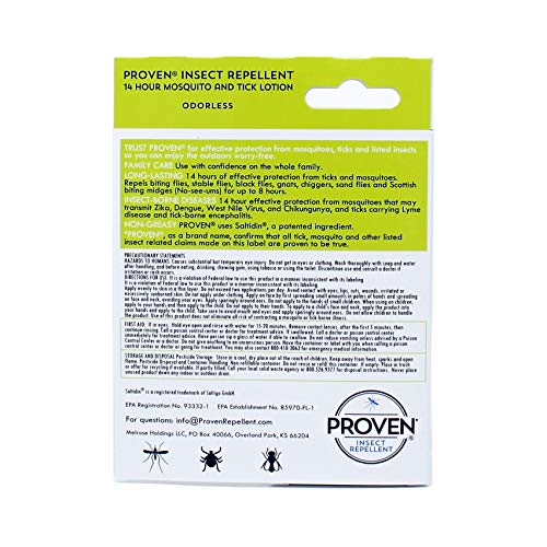 Proven 14 HR Insect Repellent Lotion - Odorless, 2oz. Protects Against Mosquitoes, Ticks and Flies; DEET Free, Non-Toxic; Safe for Children; Made in USA