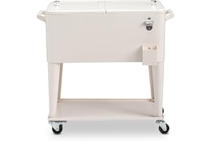 WEI WEI GLOBAL 80 Quart Rolling Drink Cooler Ice Bin Chest on Wheels, Portable Patio Party Bar Cart with Shelf and Bottle Opener