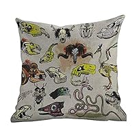 Matt Flowe Modern Pillowcase Modern,Animal Skeleton Icons Composition with Gothic Faces Dead Creatures Illustration,Multicolor,Home Decor Sofa Cushion Case 16"x16"inch