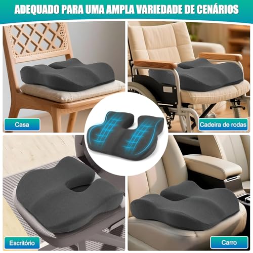 Almofada de Assento em Espuma de Memória – Design U Ergonômico, Distribui Peso e Conforto para Cadeira de Escritório/Carro, 43x42x9cm