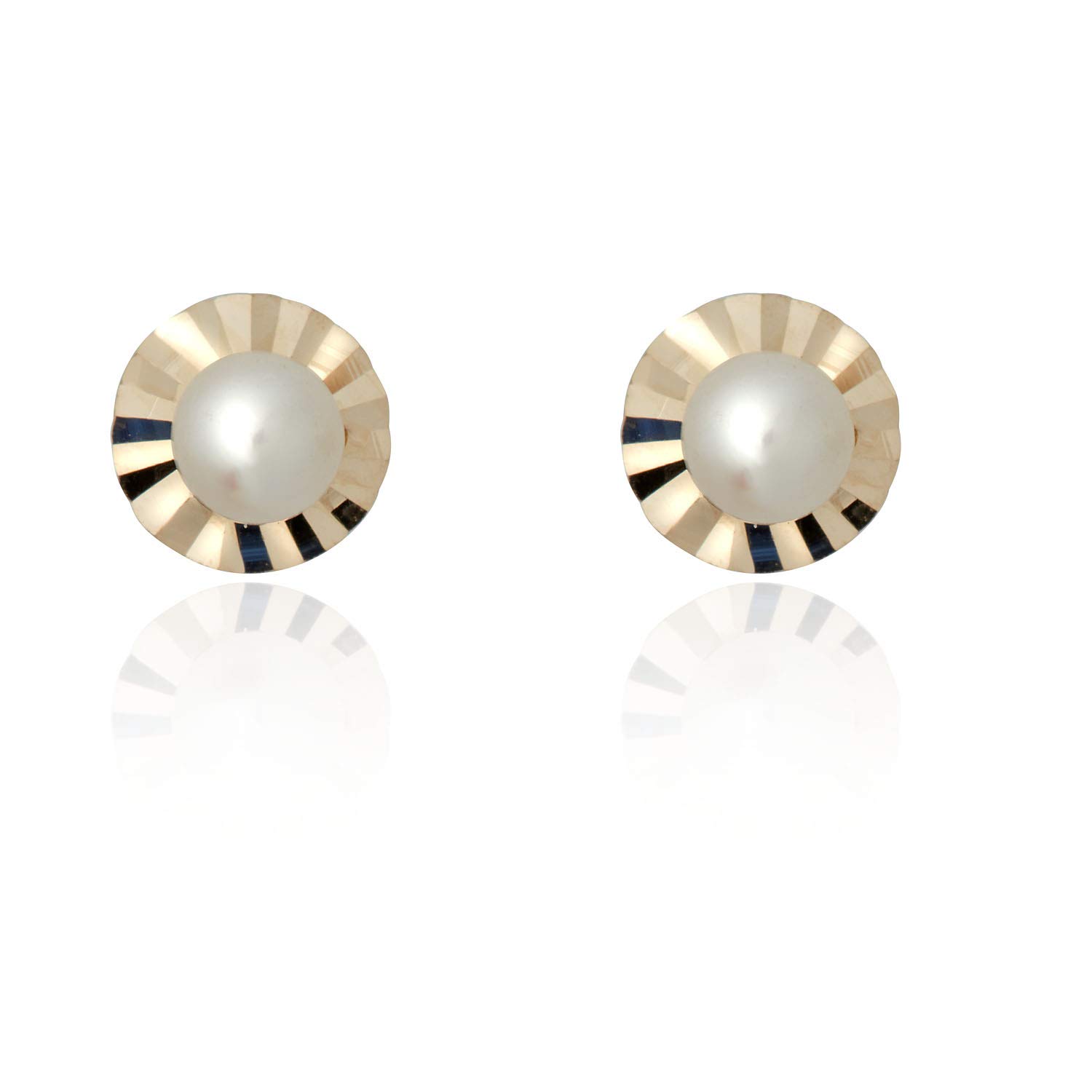 AVORA 14K Gold Freshwater Pearl Stud Earrings with Diamond-cut Texture