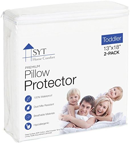 Pillow Protector By SYT Home Comfort, Waterproof, Hypoallergenic, Silent, Multiple Sizes, Cotten Terry, 2 Pack (Toddler)