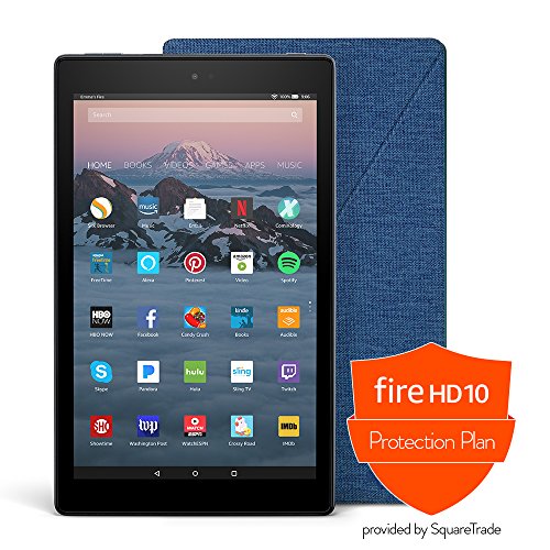 Fire HD 10 Protection Bundle with Fire HD 10 Tablet (64 GB, Black), Amazon Cover (Marine Blue) and Protection Plan (3-Year)