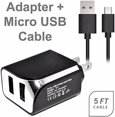 CAT B25 Accessory Kit, 2 in 1 Rapid Charging 2.1 Amp Dual USB Wall Charger Adapter + 5 Feet Fast Micro USB Data Sync Cable BLACK