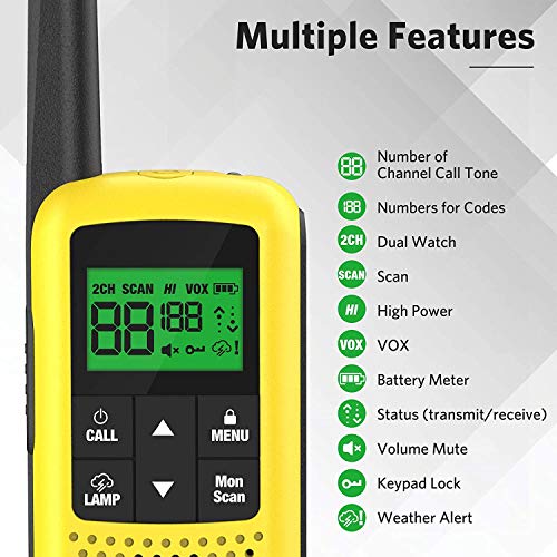Walkie-Talkies-for-Adults-COTRE-Rechargeable-Walkie-Talkies-with-2662-Channels-Up-to-32-Miles-Long-Range-Walkie-Talkies-NOAA-Weather-Alerts-VOX-Scan-LED-Lamplight-Yellow4-Pack
