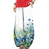 LOAIHA Women's Baggy Pants Elastic Waist Floral Wide Leg Yoga Sweatpants Harem Pant Lantern Trousers with Pockets