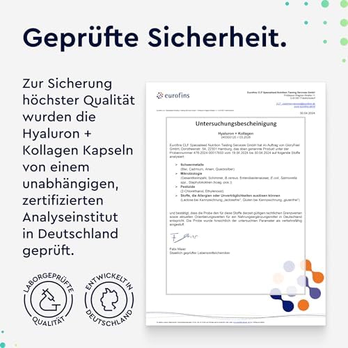 Hyaluronsäure + Kollagen 180 Kapseln - mit Biotin, Vitamin C, Zink, Selen & Silizium - für Haut, Haare, Nägel* - laborgeprüft & in Deutschland entwickelt
