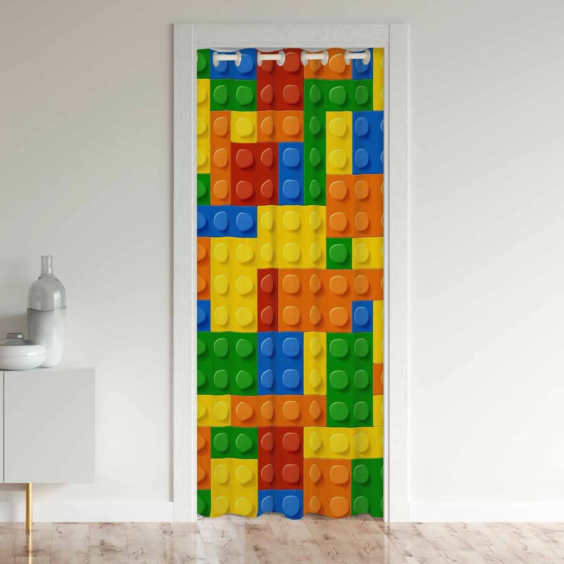 Games Door Curtain for Doorway Privacy Building Blocks Toy Brick Sliding Closet Door Curtains Insulated Thermal Privacy Curtain Cover for Room Divider 30%-50% Blackout Curtain 1 Panel 132x203cm — image 1
