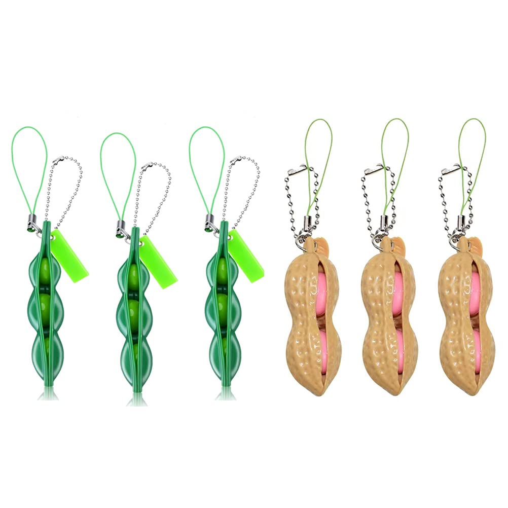 MiaLover Pack of 6 Squeeze Toys Edamame Peanut Bean Pendant Keyring Squeeze Toys Squeeze Pendant Squeeze Funny Gadgets Reduces Anxiety and Stress for Mobile Phone Chain