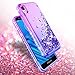 Wallme Moto E6 Case,Moto E 6th Gen Case with HD Screen Protector[2 Pack],Glitter Diamond Hearts Flowing Sparkle Bing Girls/Women Protective Phone Case for Motorola Moto E6(Purple/Blue)