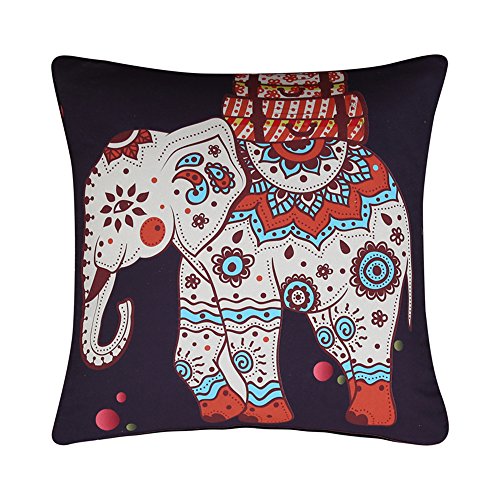 Sleepwish Elephant Pillow Cases Generic Bright Color Flower Elephant Pillow Cover Mandala Pillow Case Sofa Waist Throw Cushion Cover Home Decor 18x18 Inches (7)