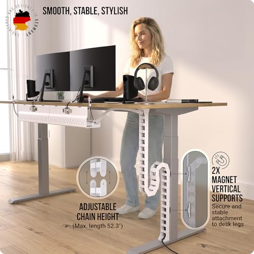 Under desk cable management raceway – Perfect for sit stand desk cable management – Flexible cable snake -Vertebrae cable management (White)