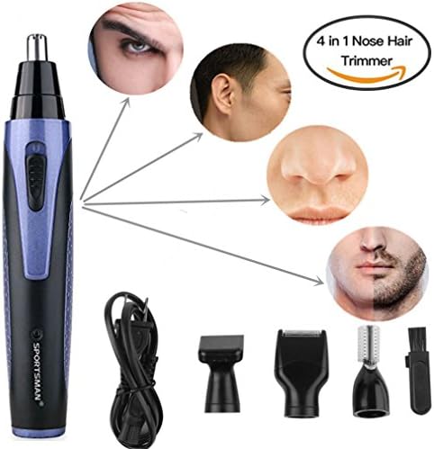 Nose Hair Trimmer, 4 in 1 Rechargeable Nose Trimmer/Nose Ear Trimmer/Beard Trimmer/Sideburn Trimmer/Eyebrow Trimmer Stainless Steel and Water Resistant with Wet/Easy Cleaning System (Blue+Black)