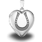 PicturesOnGold.com Sterling Silver Horseshoe Heart Locket 3/4 Inch X 3/4 Inch
