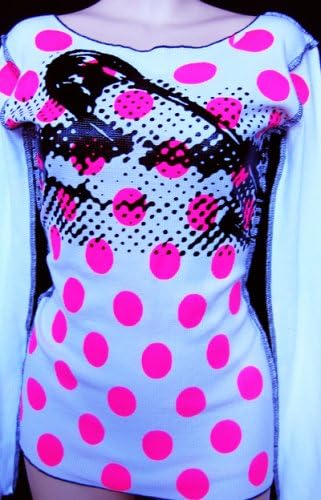 Mosquitohead Women's PUNK ROCK LIPS/PINK POLKA DOTS Long-Sleeved Thermal Shirt- WHITE