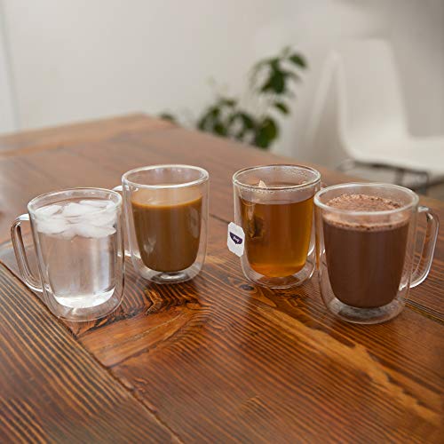 HOTPOT Double Walled Glass Coffee mugs set of 4 clear Coffee cups.12 oz