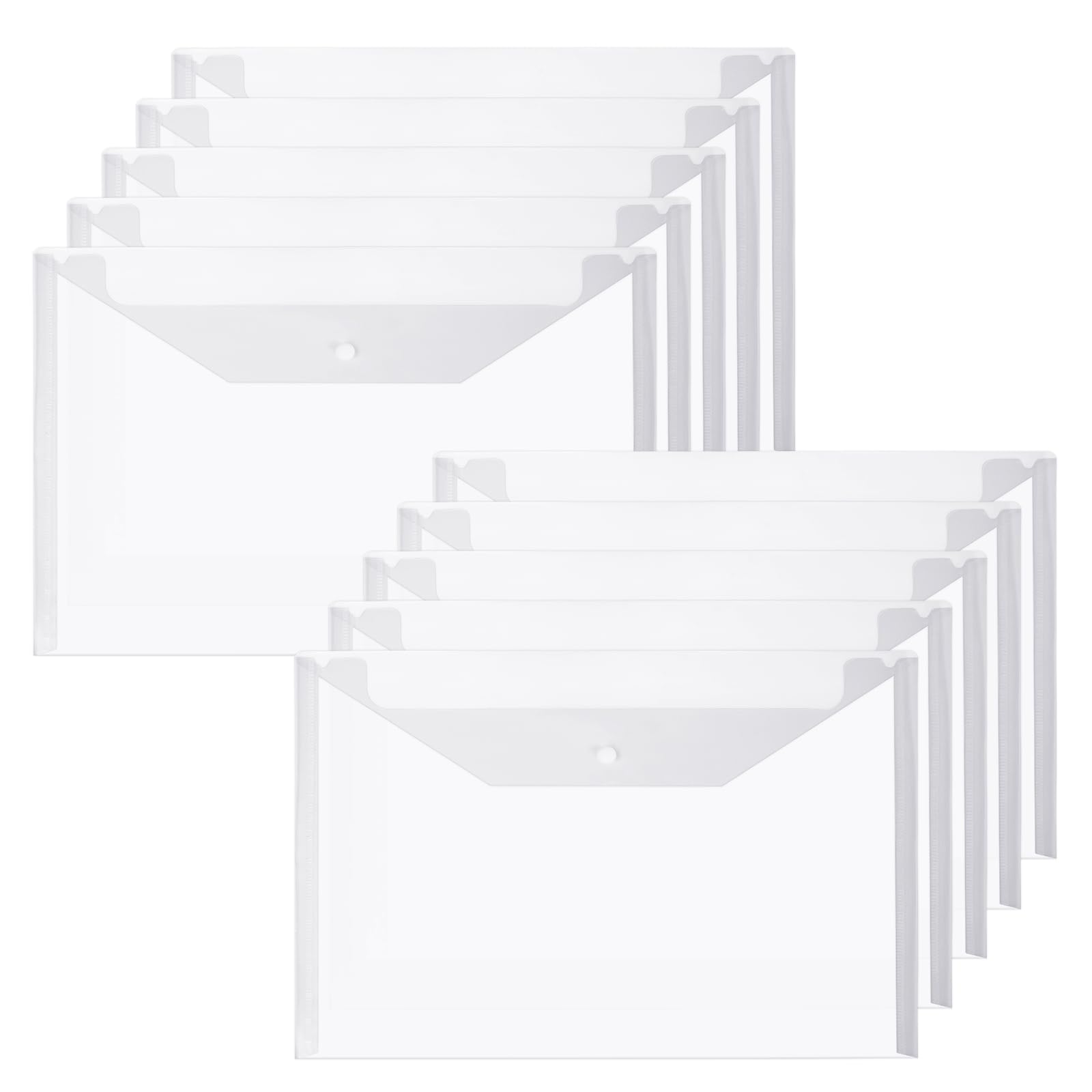 Vicloon Plastic Wallets, 10 Pcs A4 File Folders Foolscap Document Wallet Document Files Popper Wallet Envelope Folders for School Office Homework Travel Storage Bags