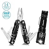 Multitool Plier - Morpilot Multi-Pliers Tactical Flashlight Set 14 in 1 Multitool with Knife Screwdriver, 5 Mode 500LM Portable Handheld LED Flashlight