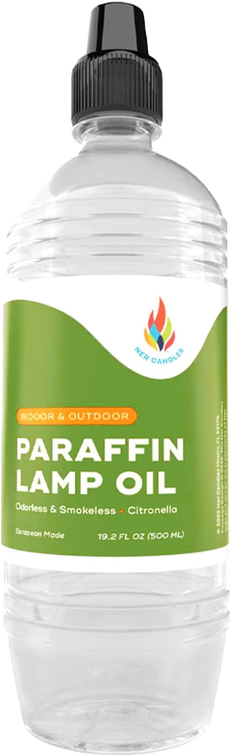 Oil Lamps & Accessories - The Dreidel Company Citronella Liquid Paraffin Lamp Oil - Smokeless, Ultra Clean Burning Fuel for Indoor and Outdoor Use (1 Liter Bottle)