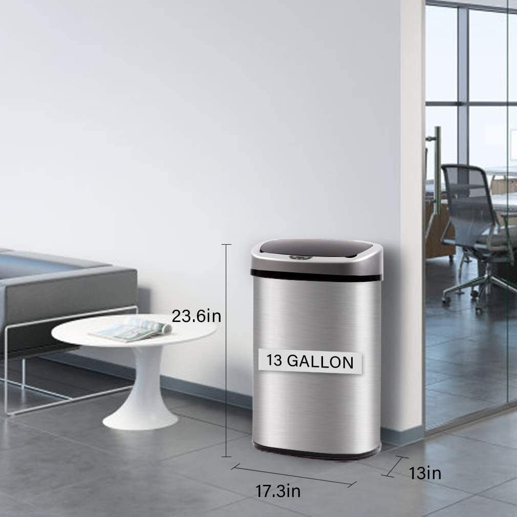 Automatic Kitchen Trash Can for Bathroom Bedroom Home Office 13 Gallon 50 Liter Automatic Touch Free High-Capacity Garbage Can with Lid Brushed Stainless Steel Waste Bin: Home & Kitchen