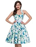 PAUL JONES Womens Halter Ball Retro Vintage Dresses White Blue(XS)