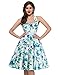 White with Blue Flower Halter Pin Up Swing Ball Dress for Women(S)