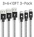 AYIPE Micro USB Cable [3-Pack] - 3+6+10 Feet (1+2+3 Meters) - Blackwhite - Nylon Braided - Tangle-Free Micro USB Cable
