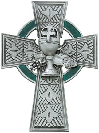 Celtic Pewter My First Communion Cross Hanging Wall Decor, 4 3/4 Inch